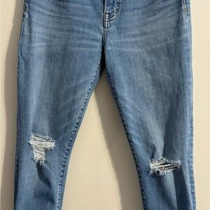 Madewell 9" High-Rise Skinny Jeans Size 28 Distressed Knee Frayed Hem Cropped